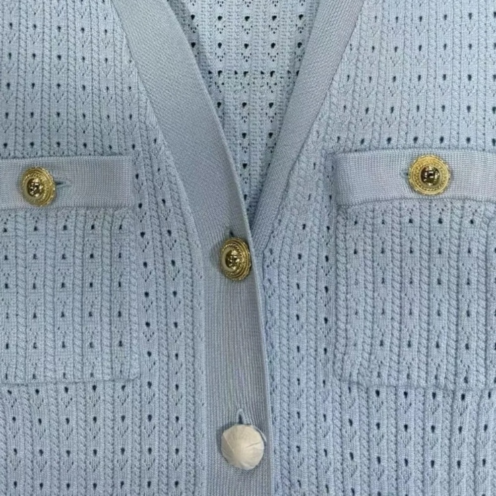 Self-portrait Blue Pointelle Knit Mini Dress - Picture 9 of 9